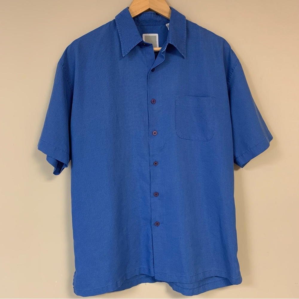 🆕 Blue Plaid Shirt Men's Medium Button Down Short Sleeve Casual Preppy Business
